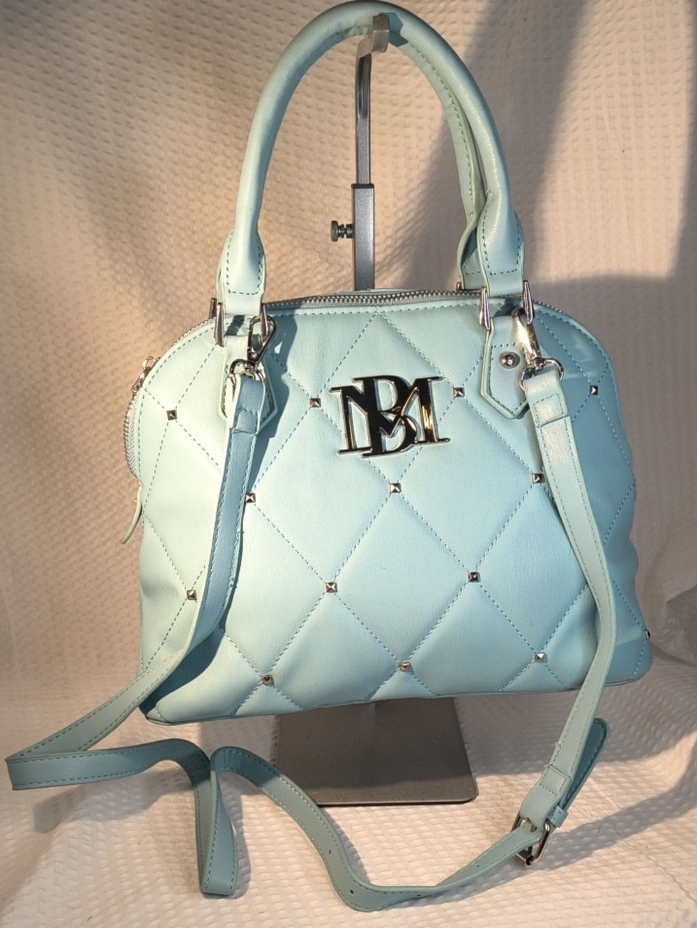 Badgley Mischka Light Blue Quilted Satchel with Detachable Strap